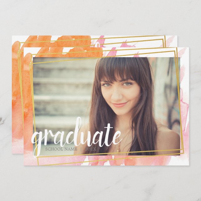 Invitations de diplômés de l'aquarelle rose modern (Devant / Derrière)