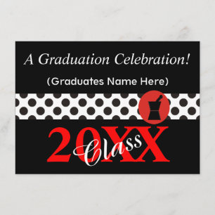 Invitations de diplômés de pharmacie Noir et rouge