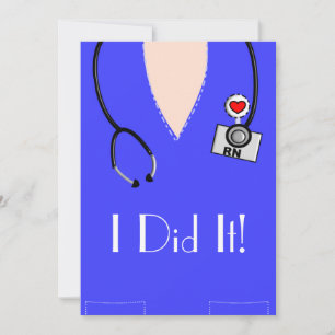 Invitations de diplômes d'infirmière Bleu Scrub Ha