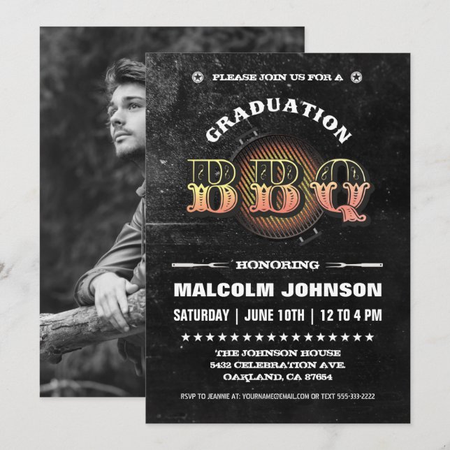 Invitations de diplômes | Fête BBQ (Devant / Derrière)