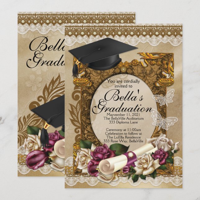 Invitations de diplômés roses (Devant / Derrière)