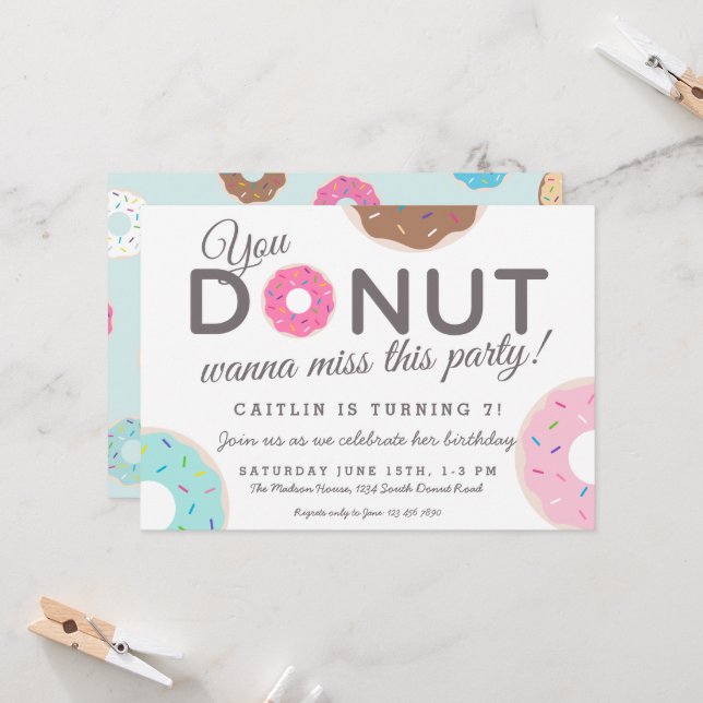 Invitations de Donut Party | Fête d'anniversaire d (Devant/Arrière en situation)