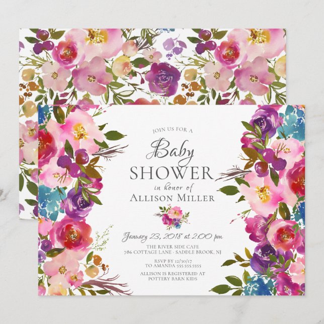 Invitations de douche à bulle rose violet (Devant / Derrière)