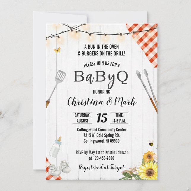 Invitations de douche BabyQ Neutre genre (Devant)