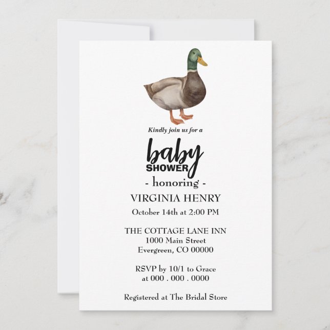 Invitations de douche bébé canard de Mallard (Devant)