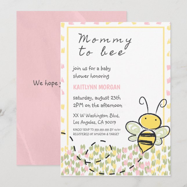 Invitations de douche bébé d'abeille Rustic Girl (Devant / Derrière)