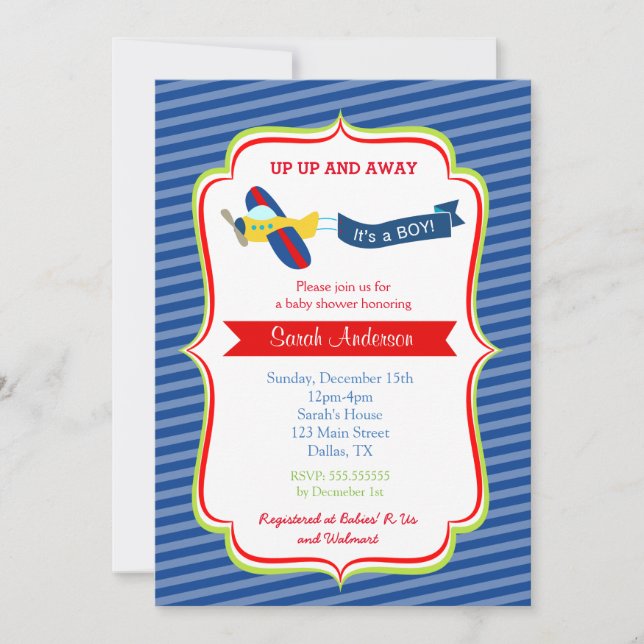 Invitations de douche bébé de l'avion (Devant)
