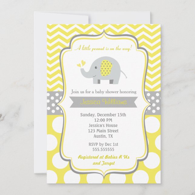 Invitations de douche bébé éléphant (Devant)