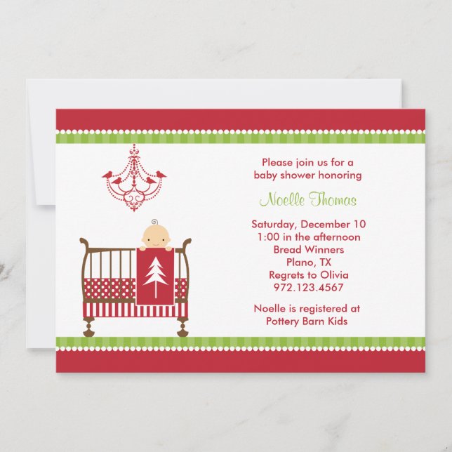 Invitations de douche bébé en linge de Noël (Devant)