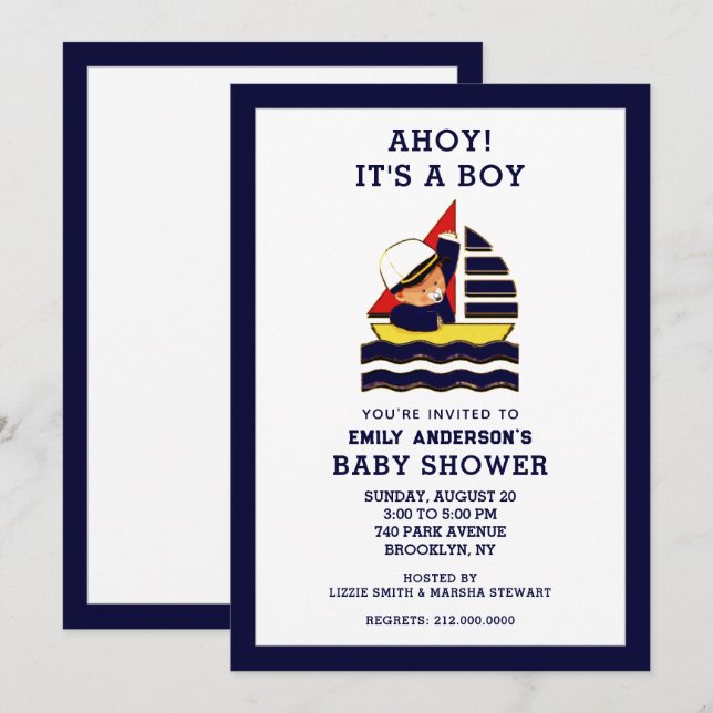 Invitations de douche bébé garçon (Devant / Derrière)