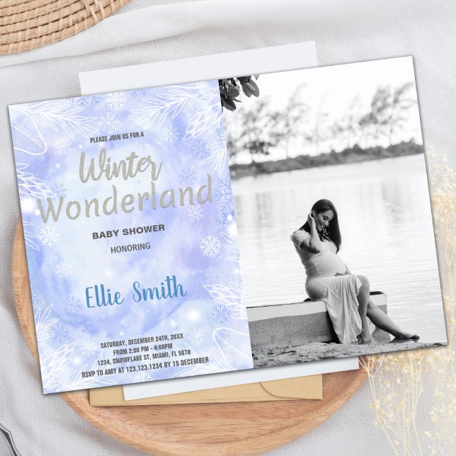 Invitations de douche bébé hiver Argent avec photo (Winter Baby Shower Invitations Silver with photo)