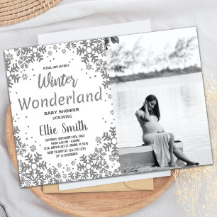 Invitations de douche bébé hiver Argent avec photo
