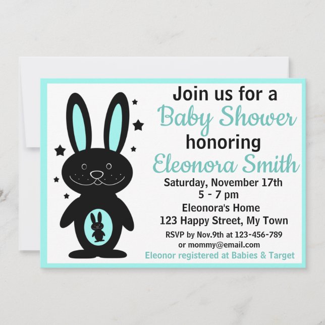 Invitations de douche bébé lapin (Devant)