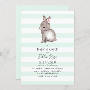 Invitations de douche bébé lapin gris à la menthe
