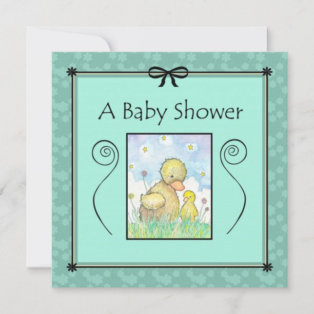 Invitations de douche bébé maman et canards bébé (Devant)