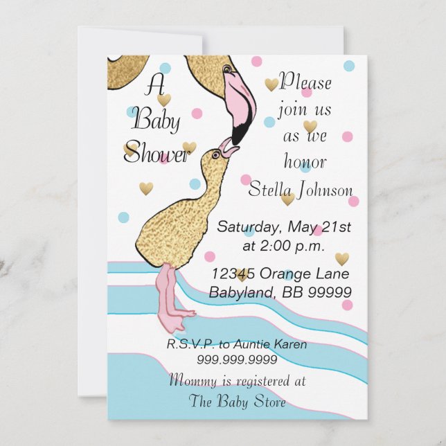 Invitations de douche bébé "Mes Flamants roses" In (Devant)