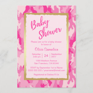 Invitations de douche bébé PINK CAMO tendance pers