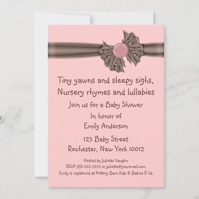 Invitations De Douche Bébé Rose Et Brown (Devant)