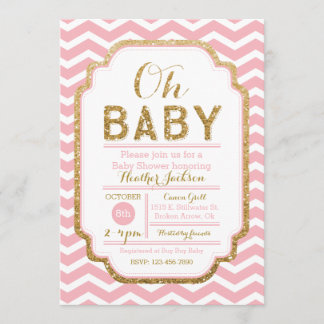 Invitations De Douche Bébé Rose Et Or, Baby Girl