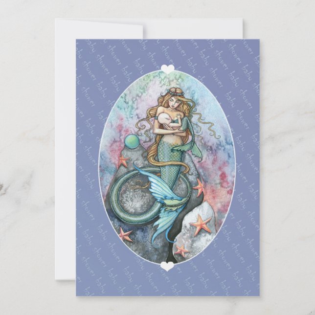 Invitations de douche bébé Sirène et bébé (Devant)