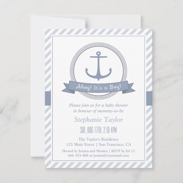 Invitations De Douche Bébée À Thème Nautique Éléga (Devant)