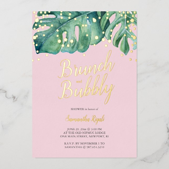 Invitations De Douche Bridal Tropical Rose Et Vert (Recto)