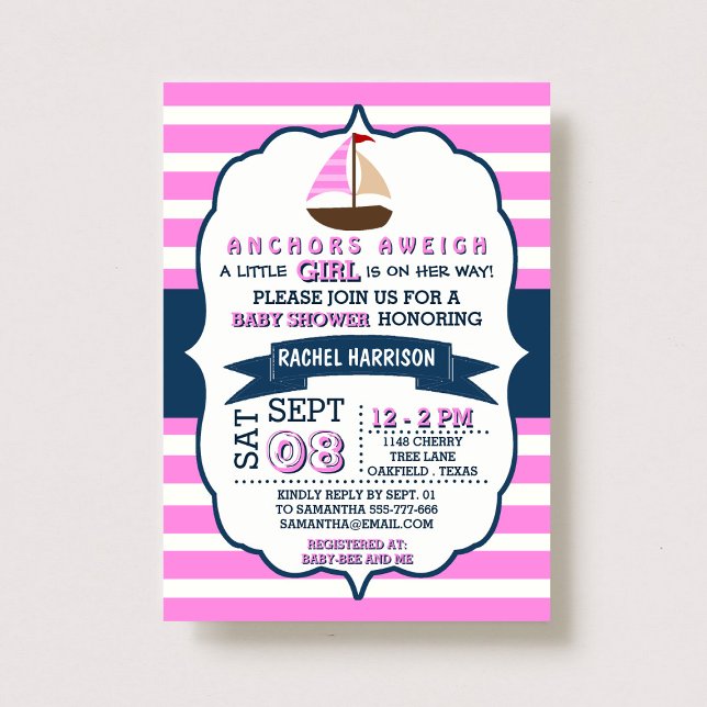 Invitations de douche de bébé de bateau nautique d (Créateur téléchargé)