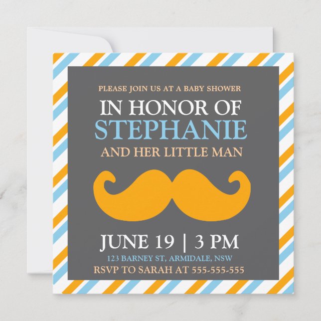 Invitations de douche de bébé de moustache (Devant)