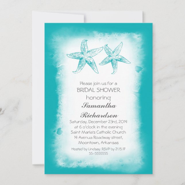 Invitations de douche de nage de plage bleu blanc (Devant)