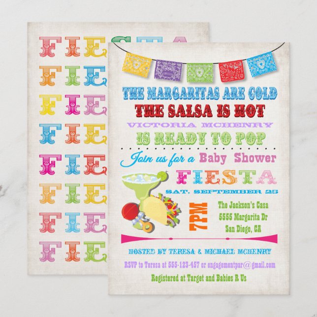 Invitations de douche Fiesta Mexicaine (Devant / Derrière)