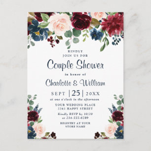 Invitations de douche Floral Couple de la marine d