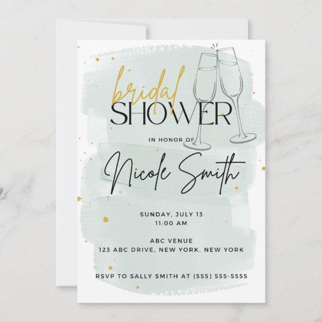 Invitations de douche moderne Sage vert et or (Devant)