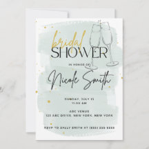 Invitations de douche moderne Sage vert et or