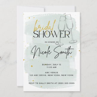 Invitations de douche moderne Sage vert et or