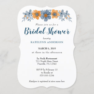 Invitations de douche nuptiale à fleurs bleues et 