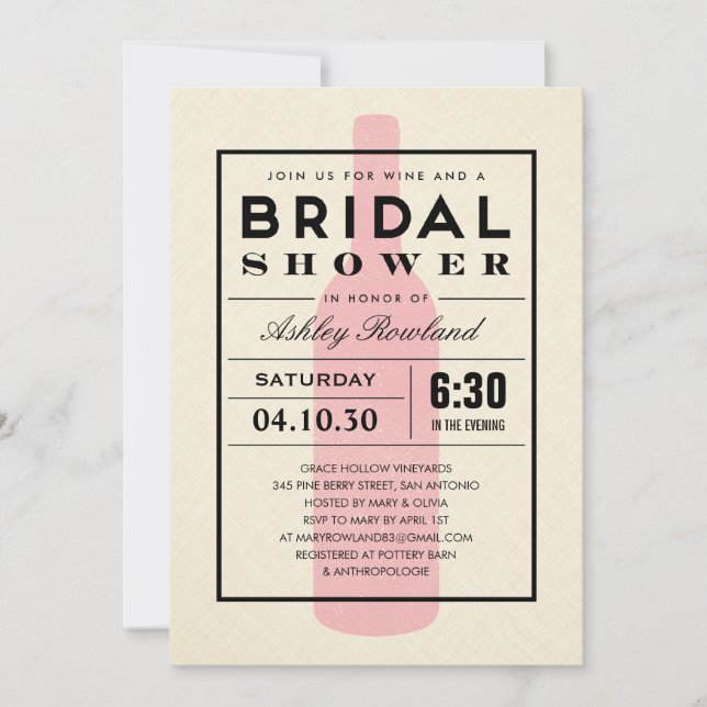 Invitations de douche nuptiale à thème vin (Devant)
