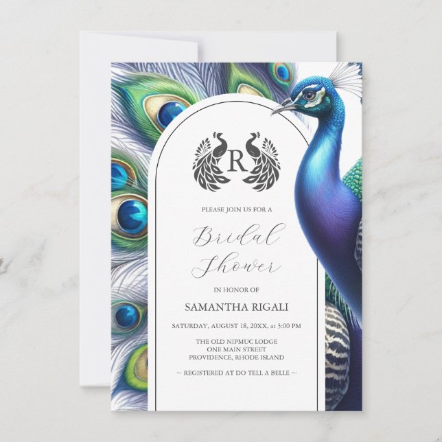 Invitations de douche nuptiale Aquarelle Peacock (Devant)
