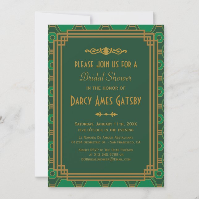 Invitations de douche nuptiale Art Déco (Devant)