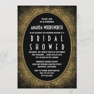 Invitations de douche nuptiale Art déco noir et or