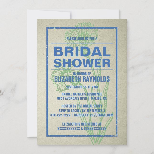 Invitations de douche nuptiale bleu et vert rustiq (Devant)