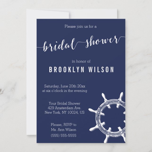 Invitations de douche nuptiale bleu marine (Devant)