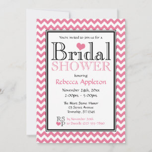 Invitations de douche nuptiale Chevron rose et bla