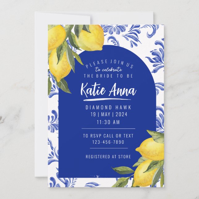 Invitations de douche nuptiale citron bleu et jaun (Devant)