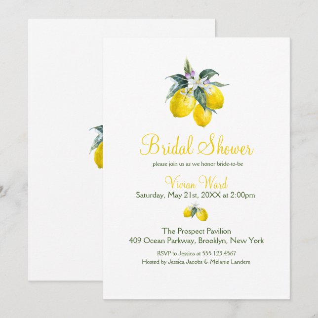 Invitations de douche nuptiale Citron été (Devant / Derrière)