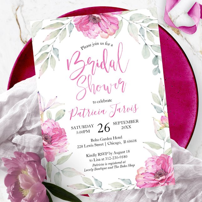 Invitations de douche nuptiale Couronne rose flora (Créateur téléchargé)