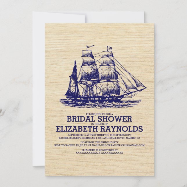 Invitations de douche nuptiale de bateau ancien (Devant)