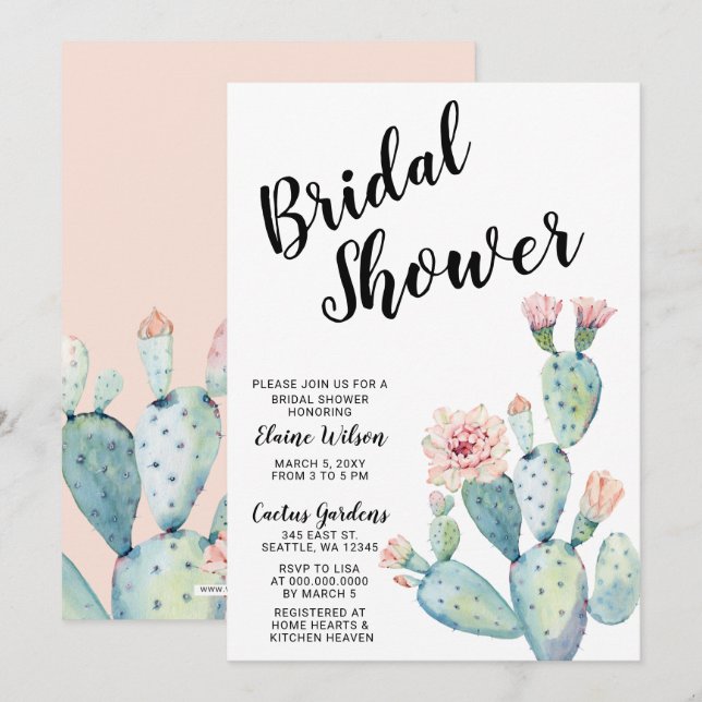 Invitations de douche nuptiale de cactus succulent (Devant / Derrière)