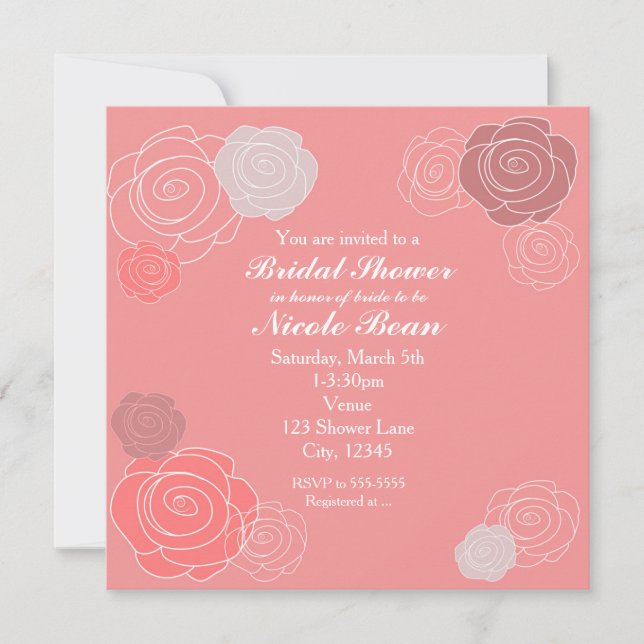 Invitations de douche nuptiale de corail rose flor (Devant)