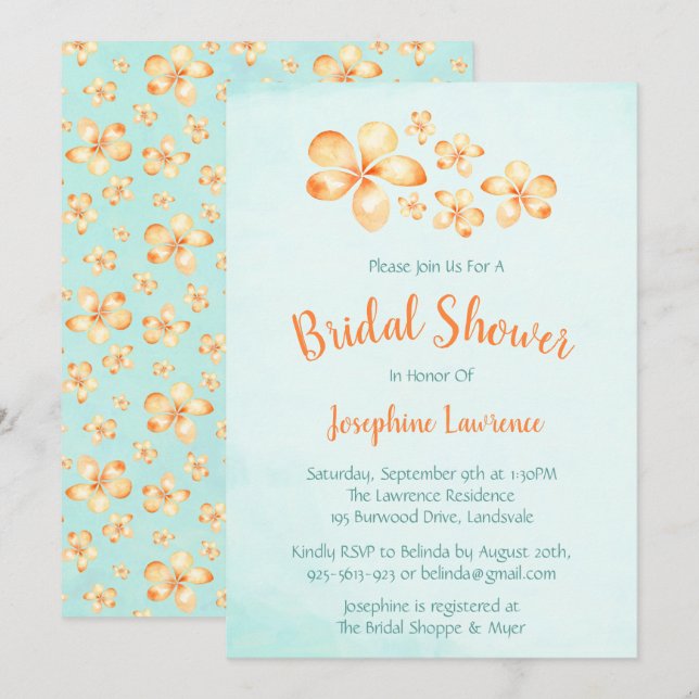 Invitations de douche nuptiale de l'île Plumeria (Devant / Derrière)