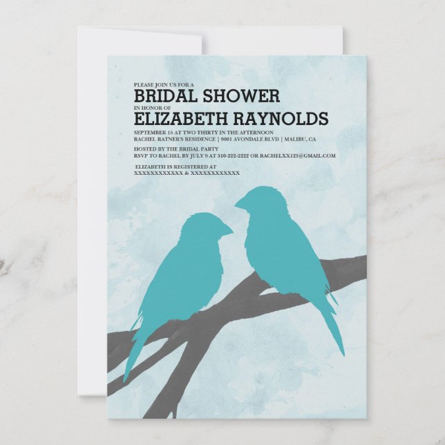 Invitations de douche nuptiale d'oiseaux bleus mod (Devant)